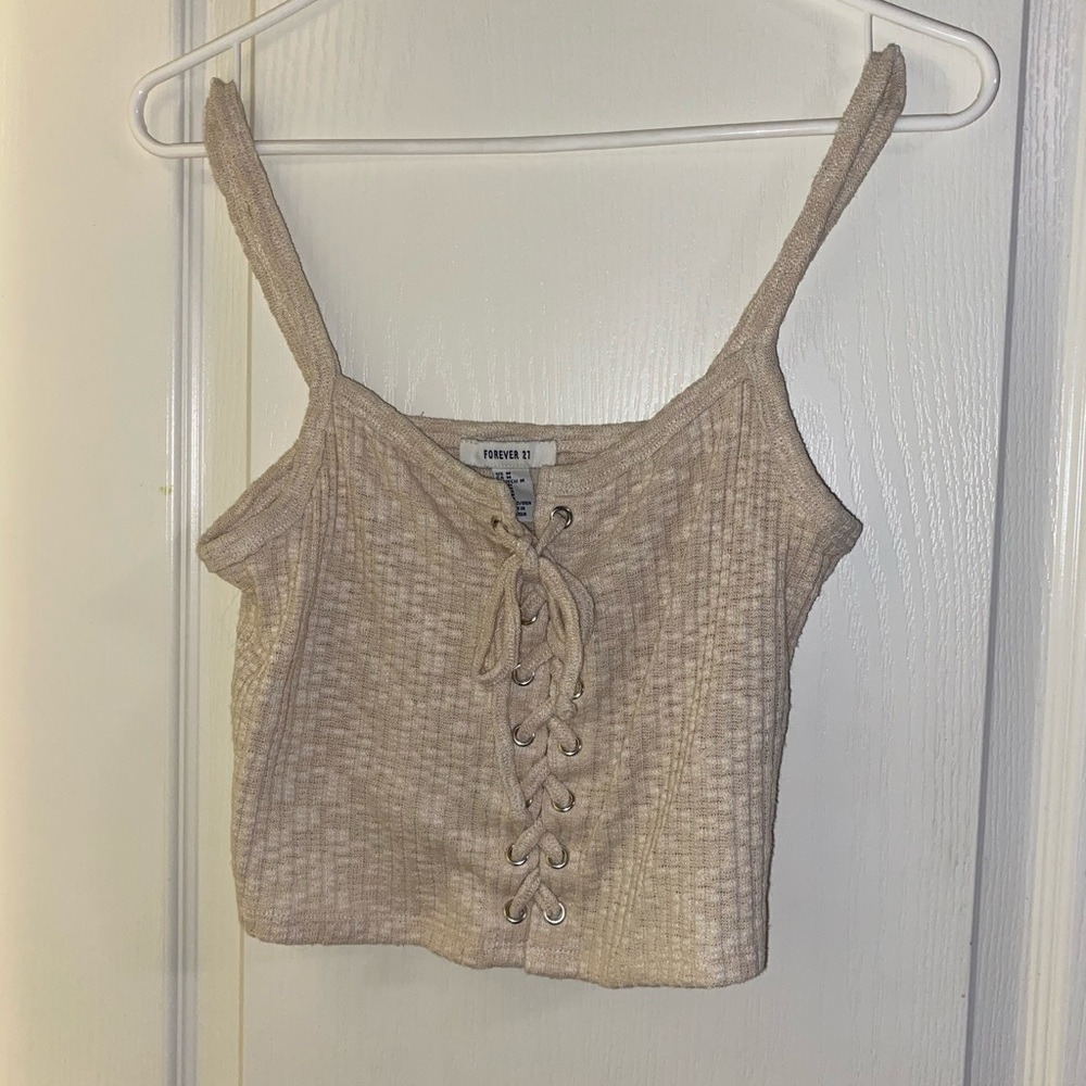 Forever 21 Beige Crochet Cropped Tank Top